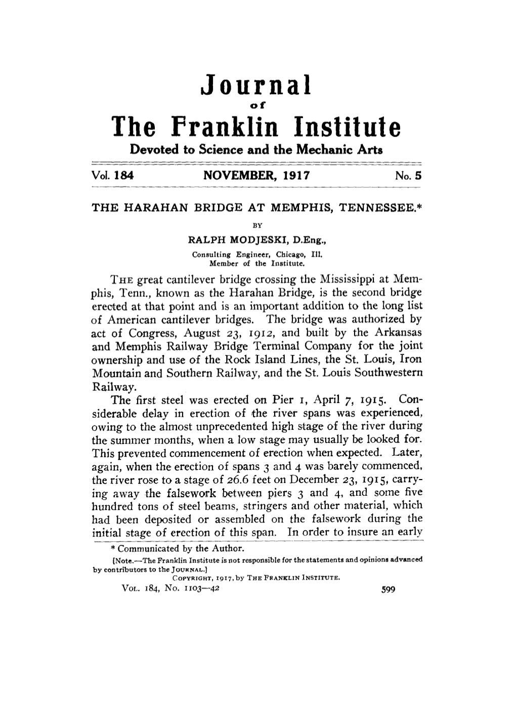 Journal the Prankiin Institute Devoted to Science and the Mechanic Arts