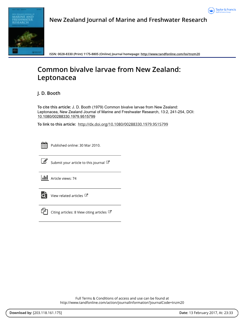 Common Bivalve Larvae from New Zealand: Leptonacea