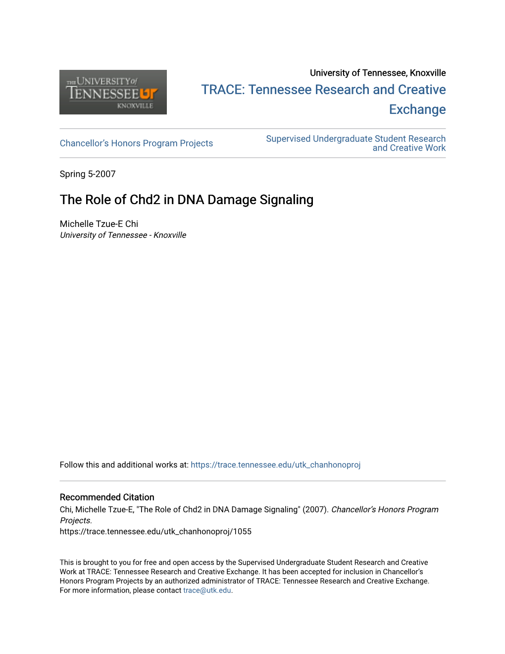 The Role of Chd2 in DNA Damage Signaling