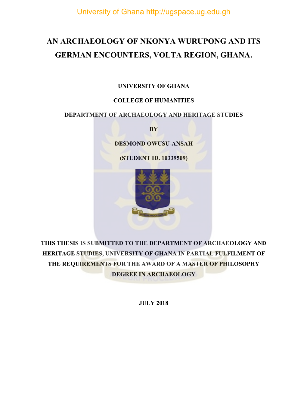 An Archaeology of Nkonya Wurupong and Its German Encounters, Volta Region, Ghana
