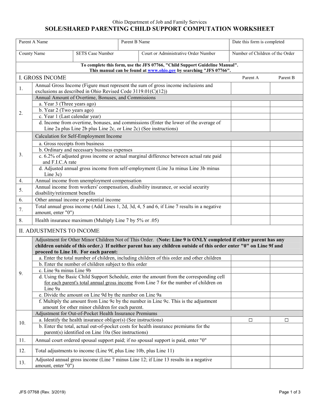 Sole/Shared Parenting Child Support Computation Worksheet