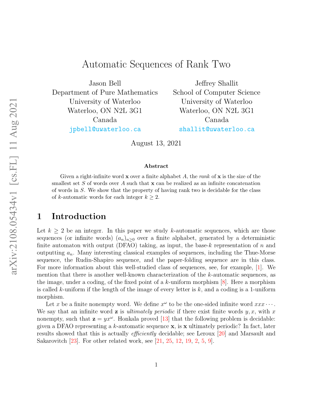 Automatic Sequences of Rank