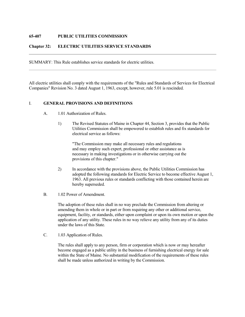 Chapter 32: ELECTRIC UTILITIES SERVICE STANDARDS