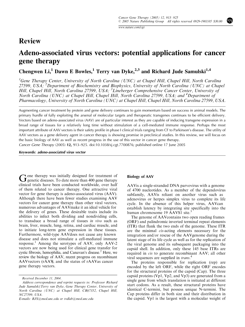 Potential Applications for Cancer Gene Therapy