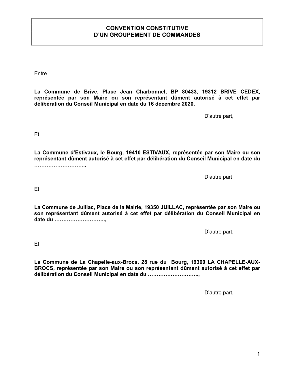 1 Convention Constitutive D'un Groupement De Commandes