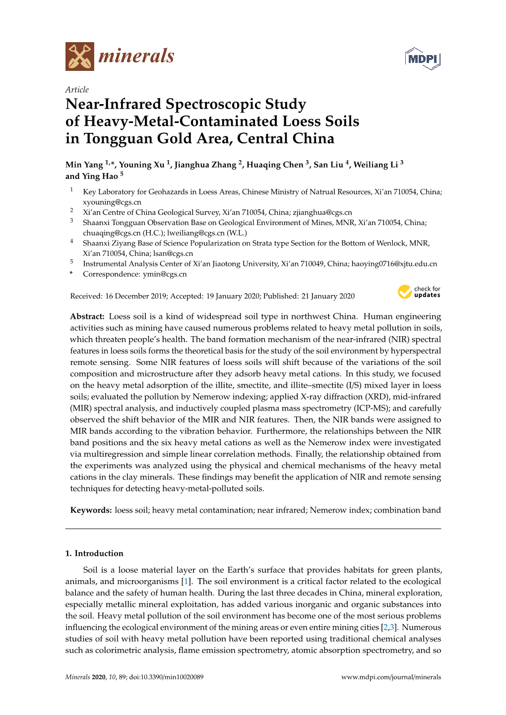 Near-Infrared Spectroscopic Study of Heavy-Metal-Contaminated Loess Soils in Tongguan Gold Area, Central China