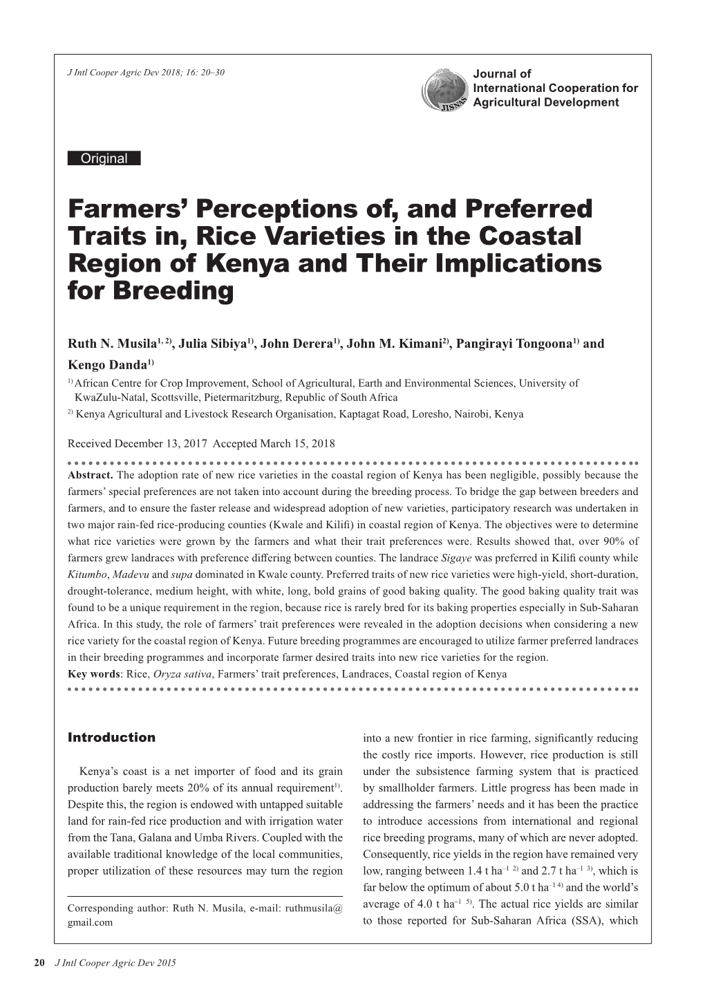 Farmers' Perceptions Of, and Preferred Traits In, Rice Varieties in the Coastal Region of Kenya and Their Implications For