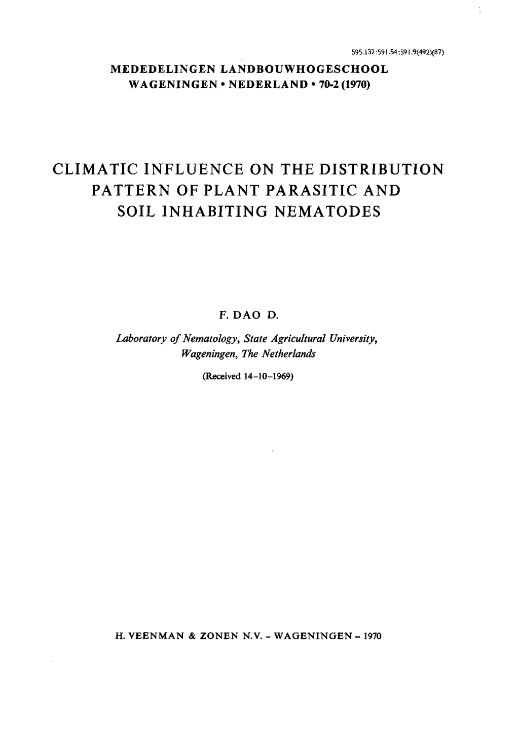 Climatic Influence on the Distribution Pattern of Plant Parasitic and Soil Inhabiting Nematodes