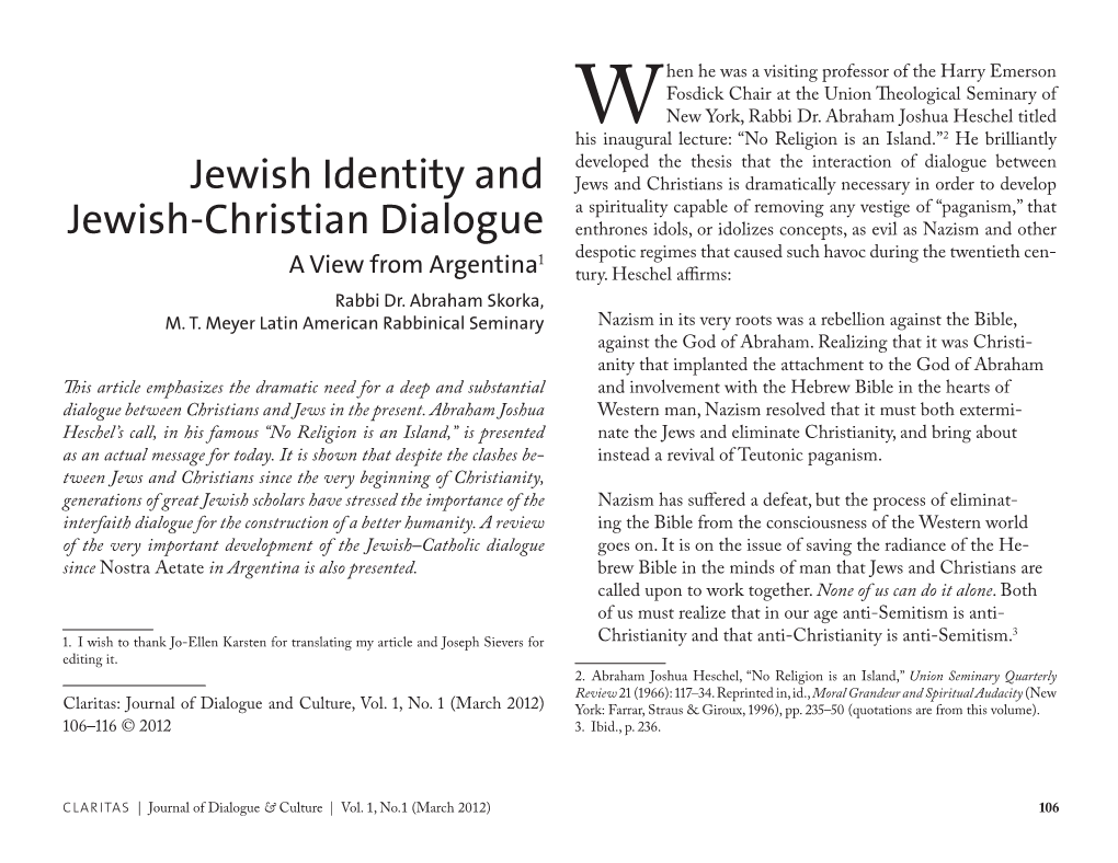 Jewish Identity and Jewish-Christian Dialogue: a View from Argentina