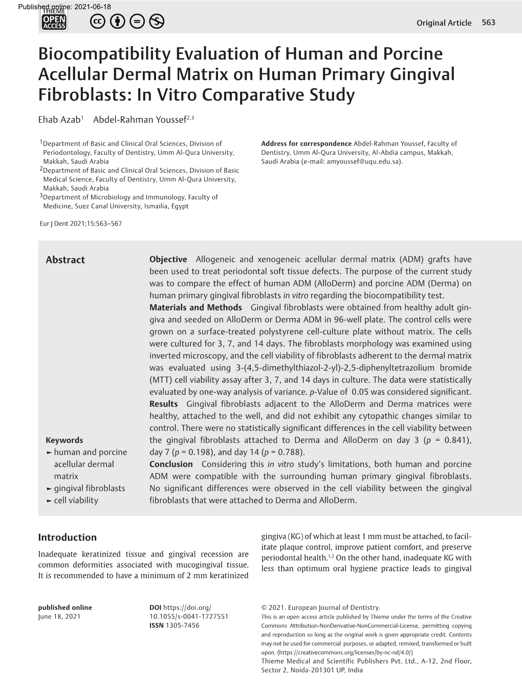 Biocompatibility Evaluation of Human and Porcine Acellular Dermal Matrix on Human Primary Gingival Fibroblasts: in Vitro Comparative Study