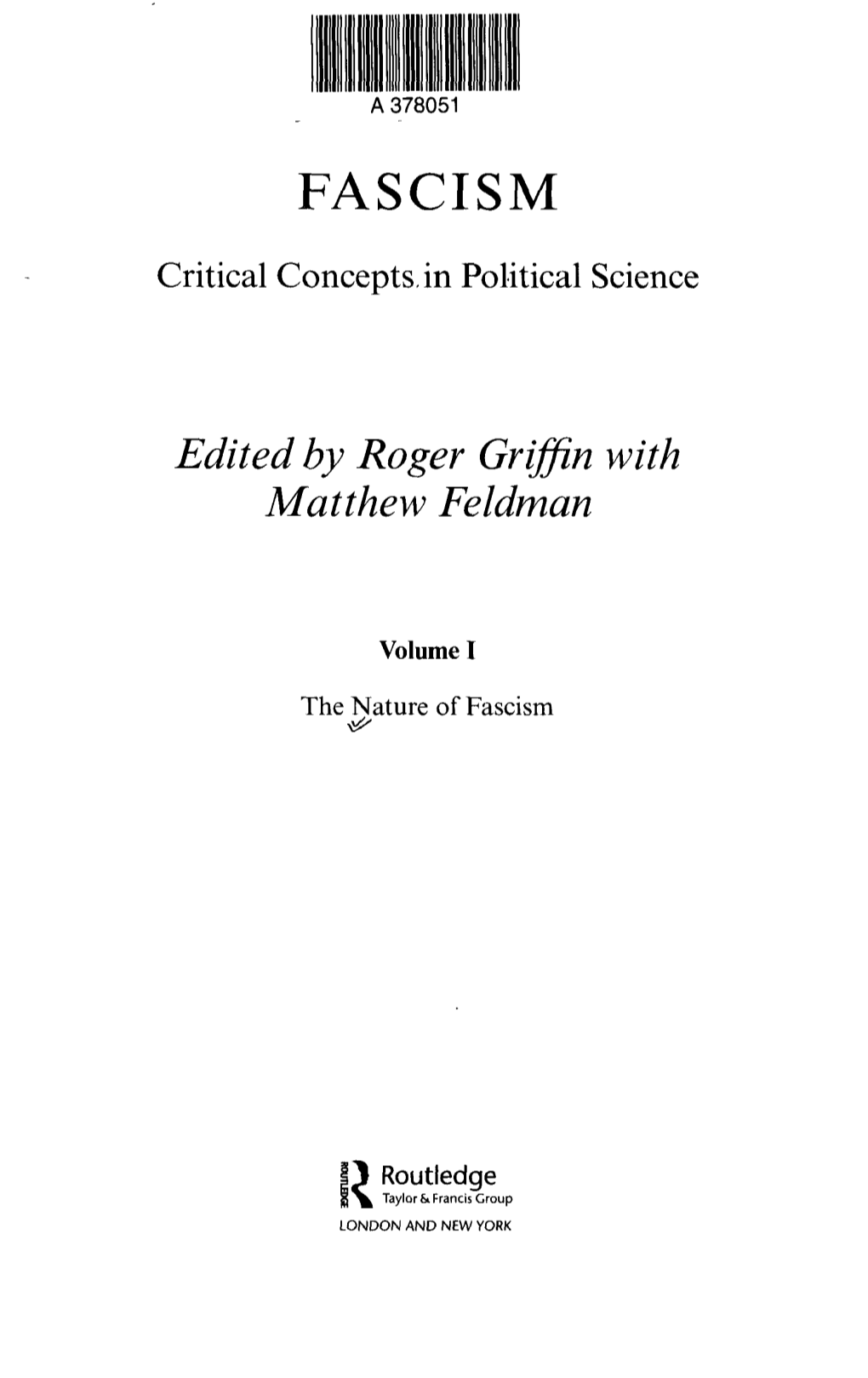 FASCISM Critical Concepts, in Political Science