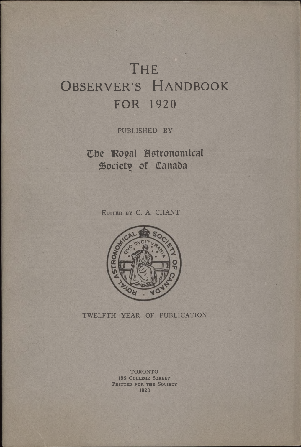 The Observer's Handbook for 1920