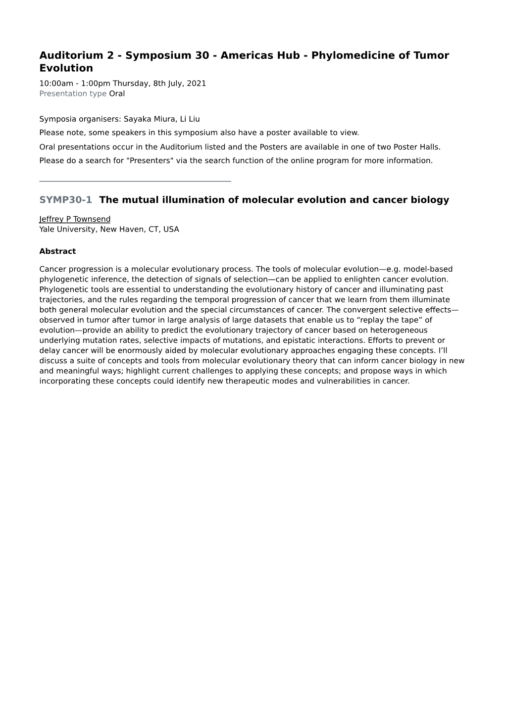 Phylomedicine of Tumor Evolution 10:00Am - 1:00Pm Thursday, 8Th July, 2021 Presentation Type Oral
