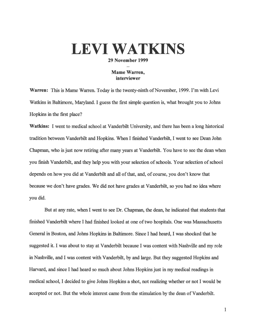LEVI WATKINS 29 November 1999