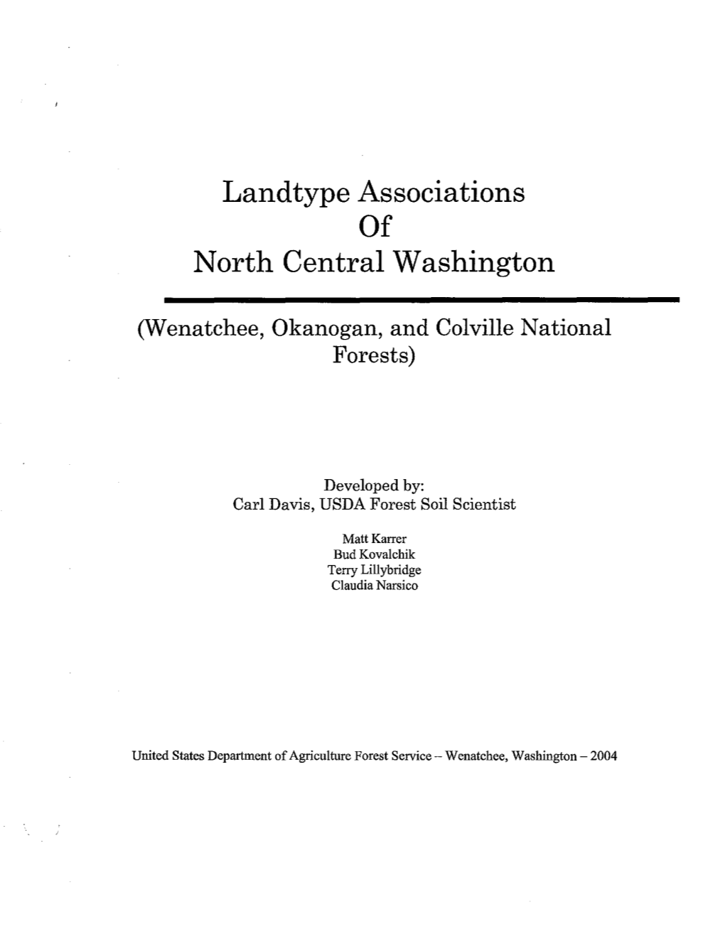 Landtype Associations North Central Washington