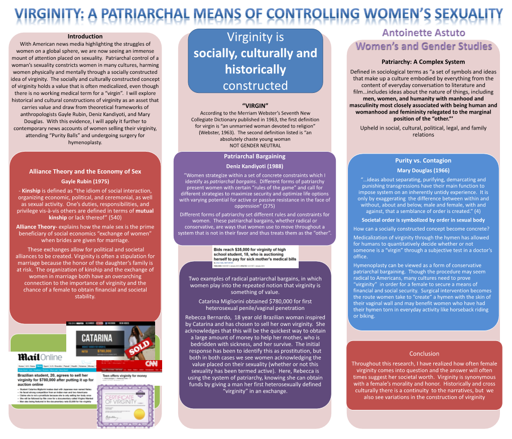 Introduction Alliance Theory and the Economy of Sex Patriarchal