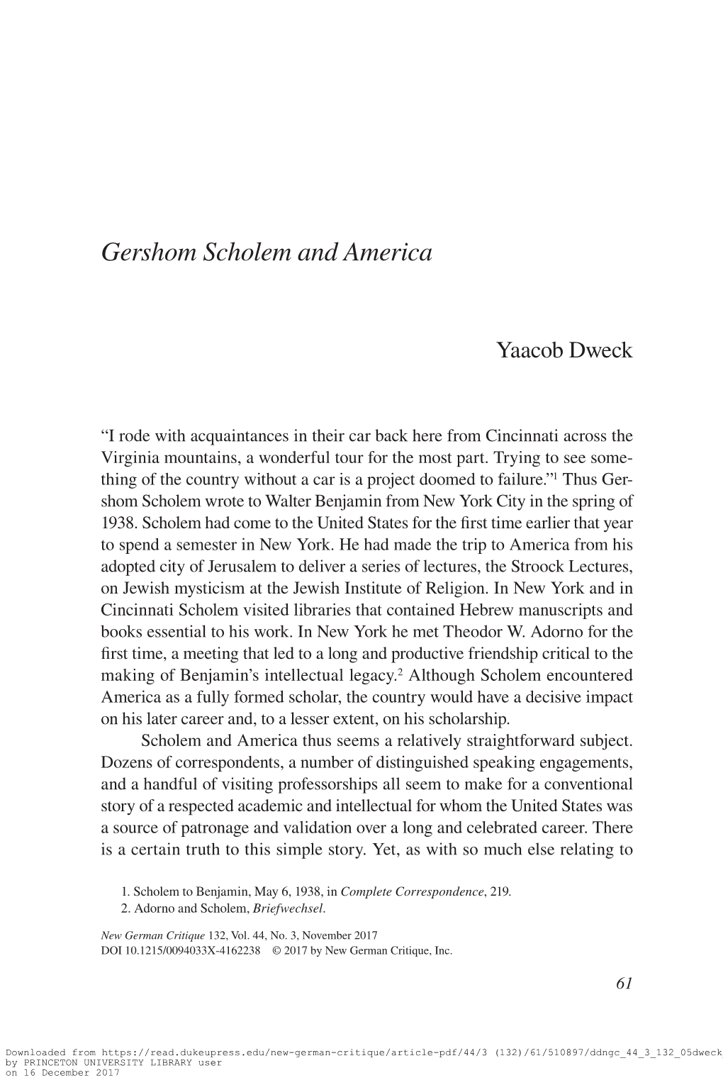 Gershom Scholem and America