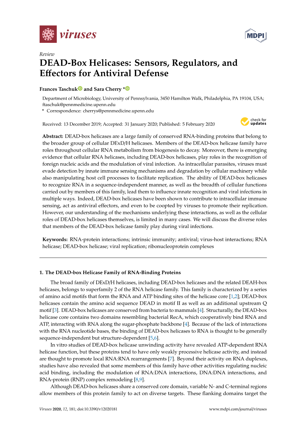 DEAD-Box Helicases: Sensors, Regulators, and Effectors For