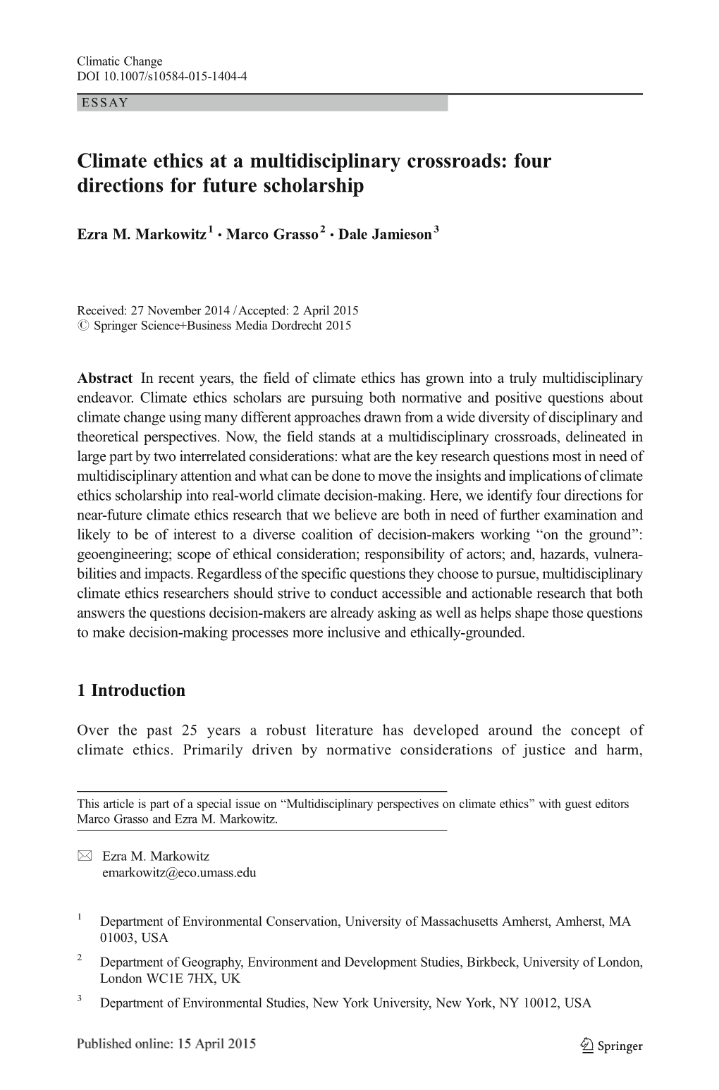 Climate Ethics at a Multidisciplinary Crossroads: Four Directions for Future Scholarship