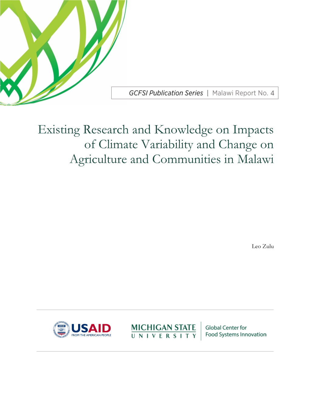 Existing Research and Knowledge on Impacts of Climate Variability and Change on Agriculture and Communities in Malawi