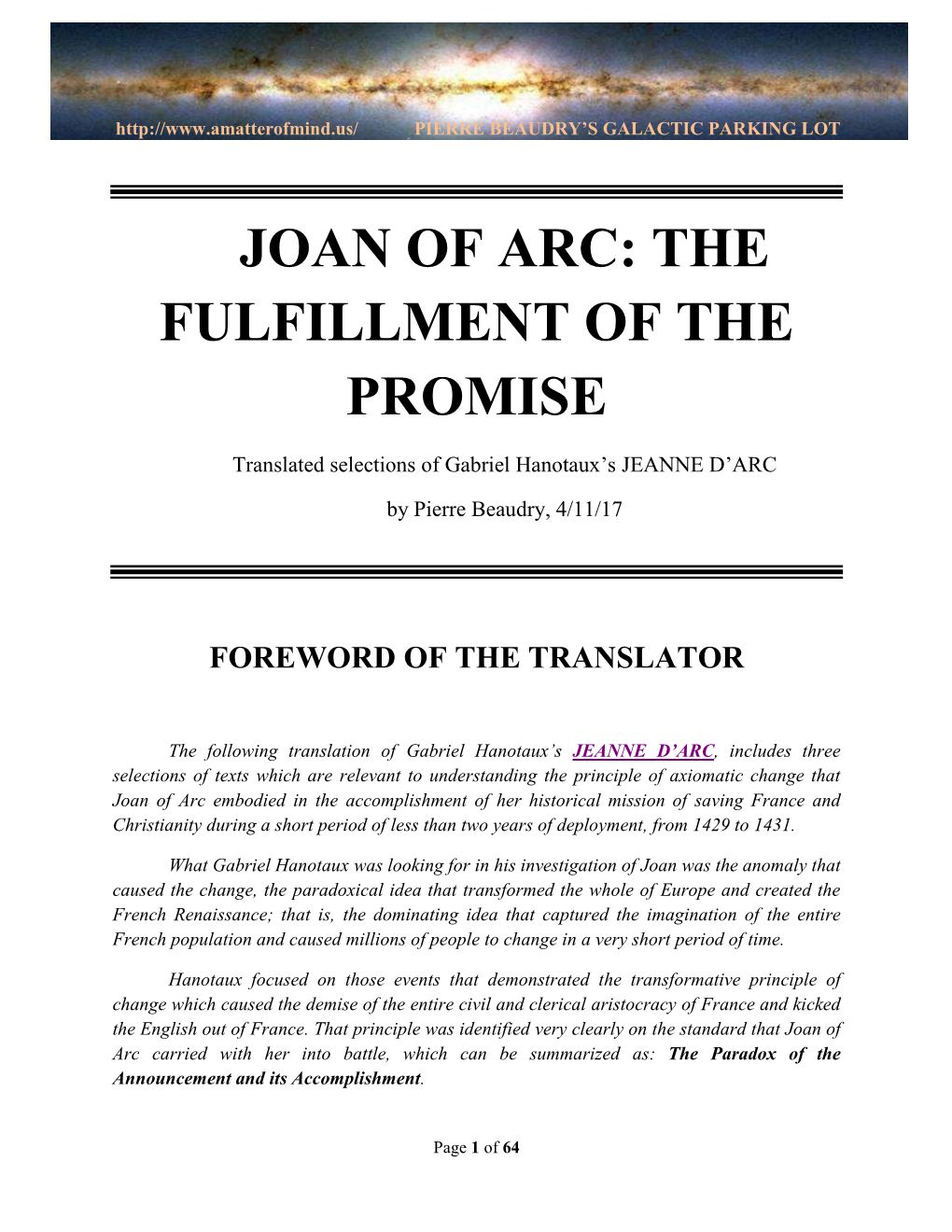 Joan of Arc: the Fulfillment of the Promise