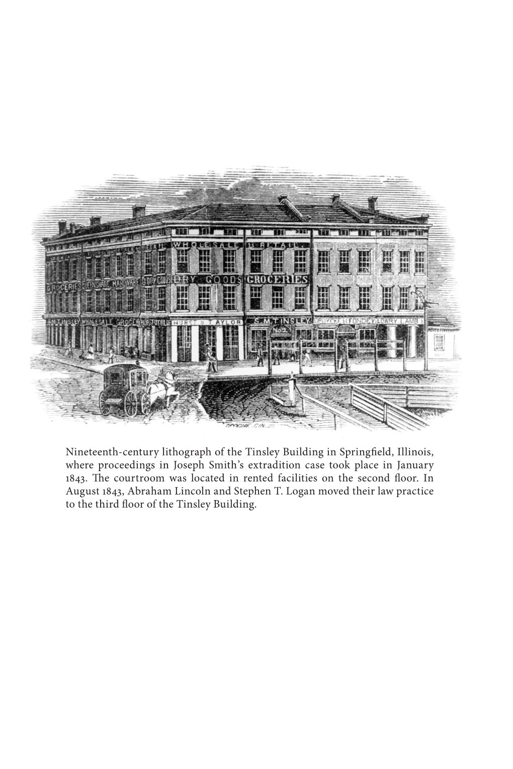 Nineteenth-Century Lithograph of the Tinsley Building in Springfield, Illinois, Where Proceedings in Joseph Smith’S Extradition Case Took Place in January 1843