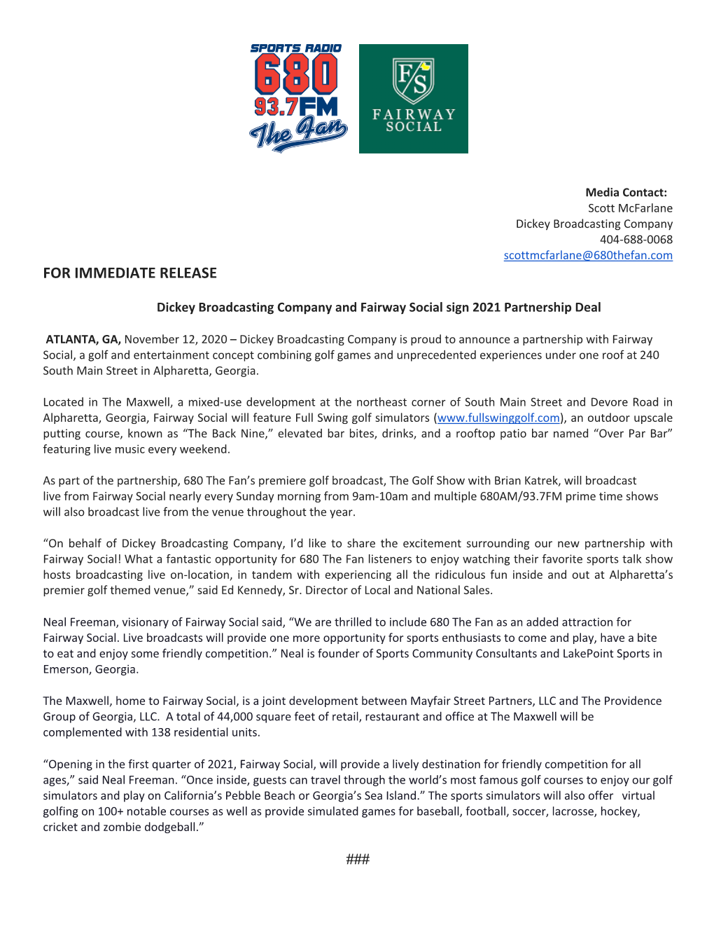 Dickey Broadcasting Company and Fairway Social Sign 2021 Partnership Deal