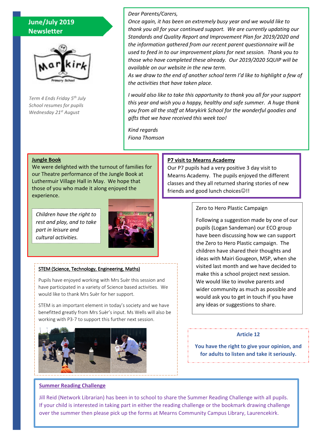 June/July 2019 Newsletter