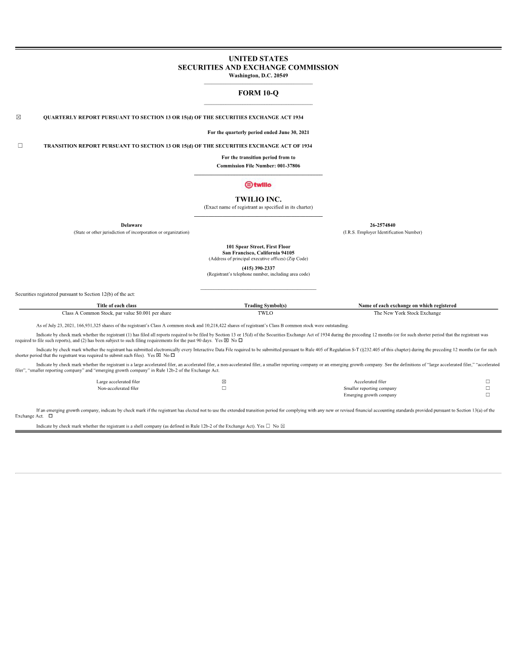 United States Securities and Exchange Commission Form