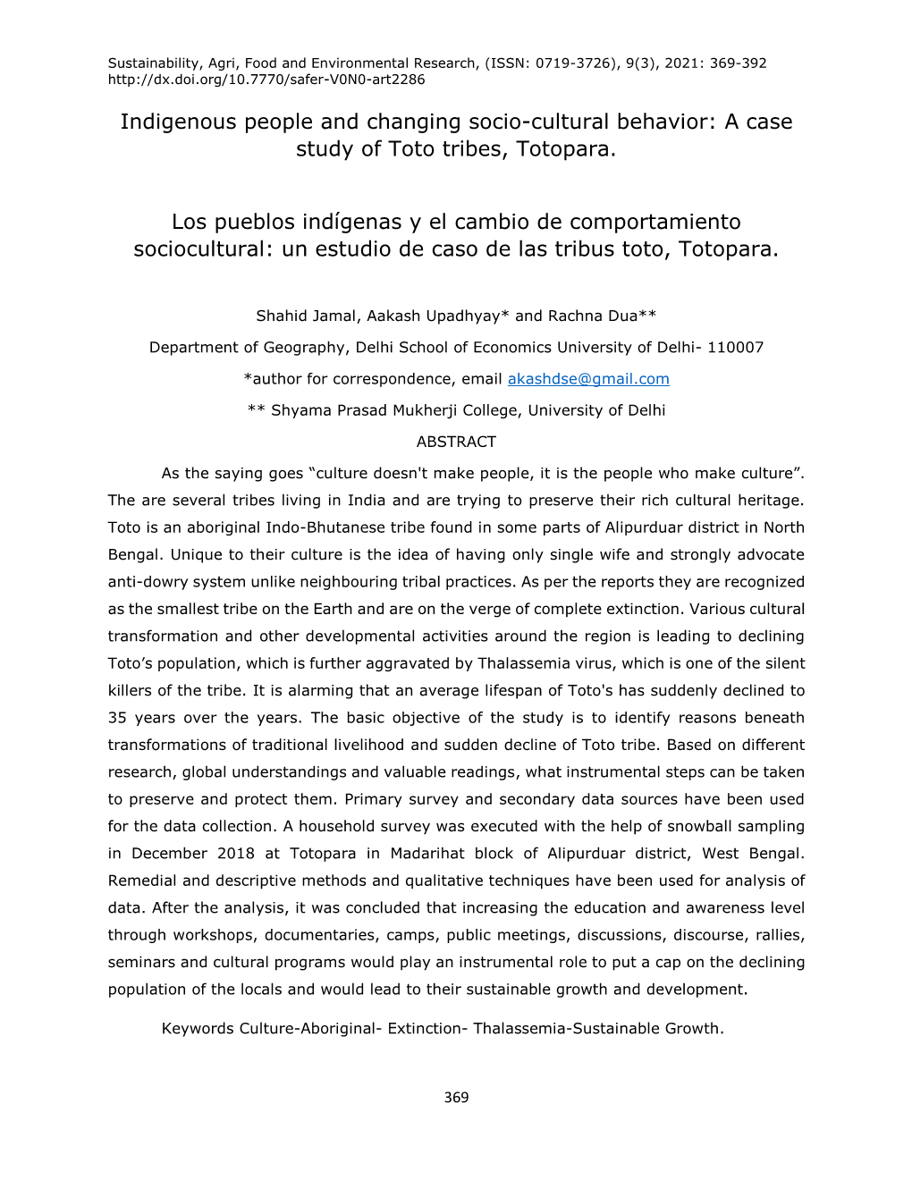 A Case Study of Toto Tribes, Totopara. Los Pueblos Indígenas Y El Cambi