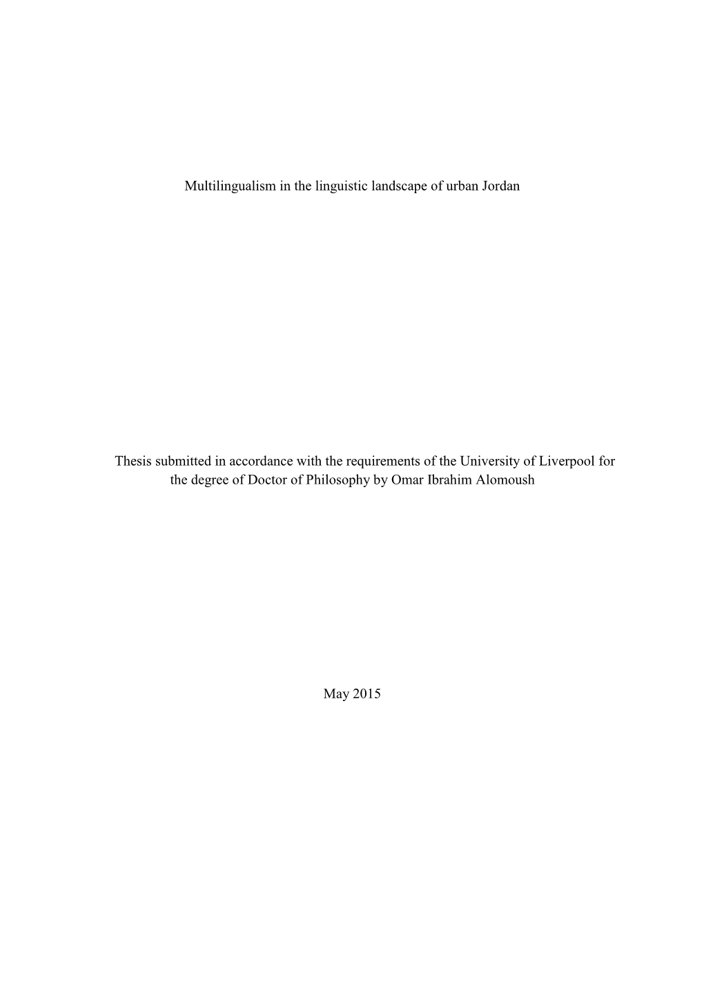 Multilingualism in the Linguistic Landscape of Urban Jordan Thesis