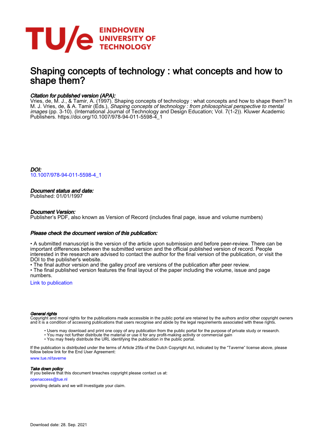 Shaping Concepts of Technology : What Concepts and How to Shape Them?