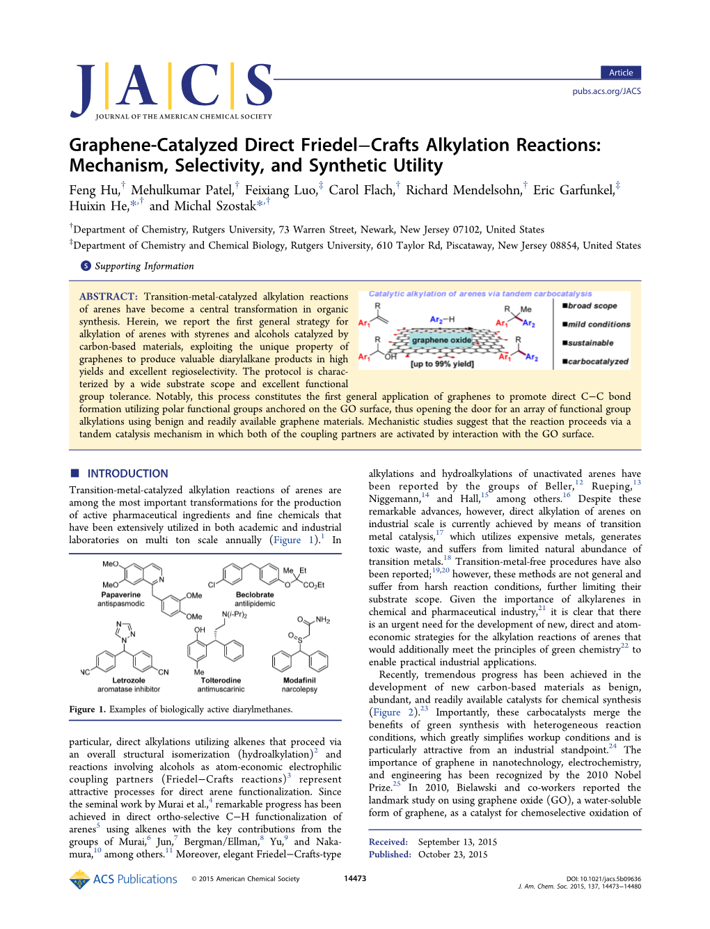 Graphene-Catalyzed Direct Friedel−Crafts Alkylation Reactions