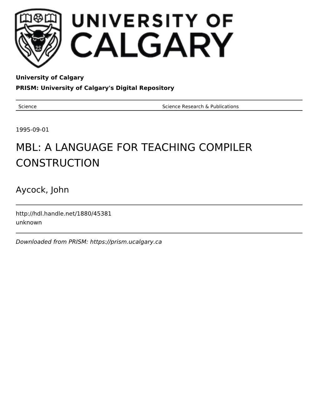 Mbl: a Language for Teaching Compiler Construction