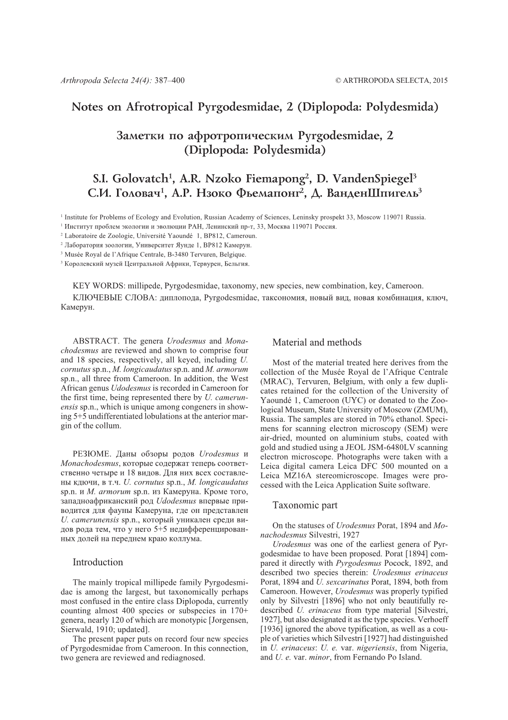 Notes on Afrotropical Pyrgodesmidae, 2 (Diplopoda: Polydesmida)