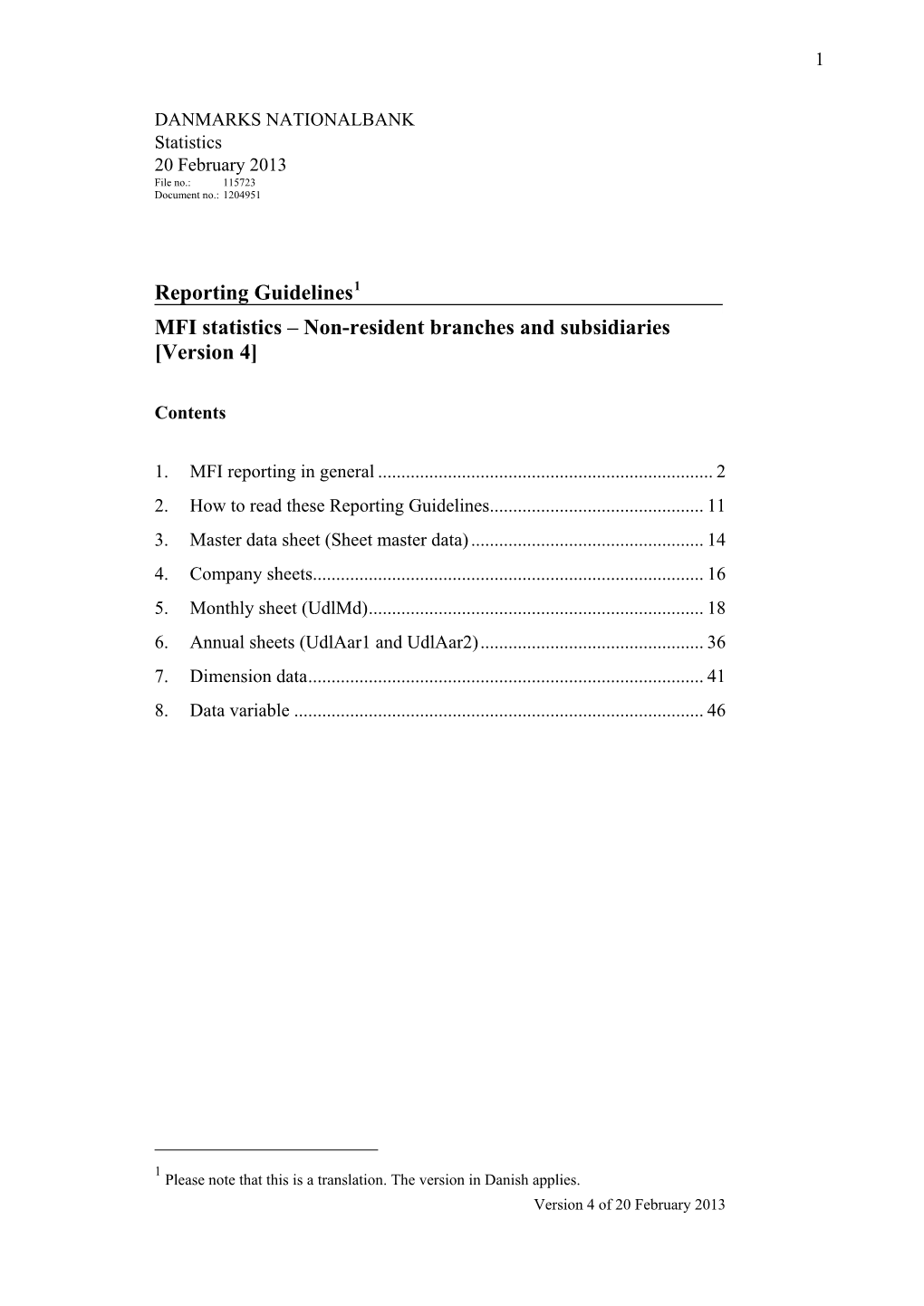 Reporting Guidelines1 MFI Statistics