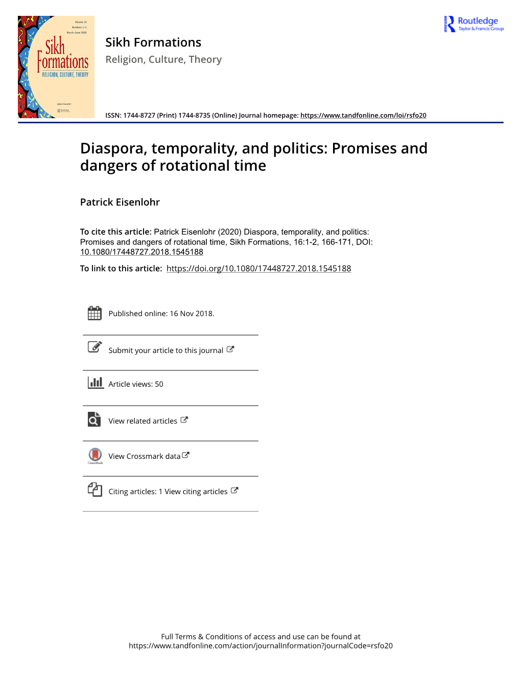 Diaspora, Temporality, and Politics: Promises and Dangers of Rotational Time