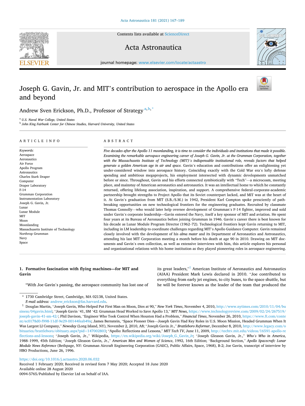 Joseph G. Gavin, Jr. and MIT's Contribution to Aerospace in The