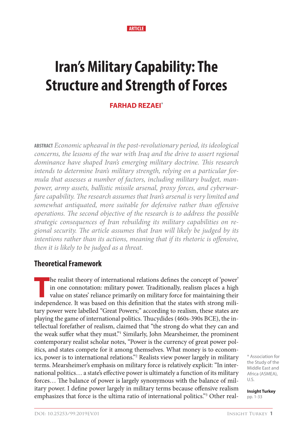 Iran's Military Capability: the Structure and Strength of Forces