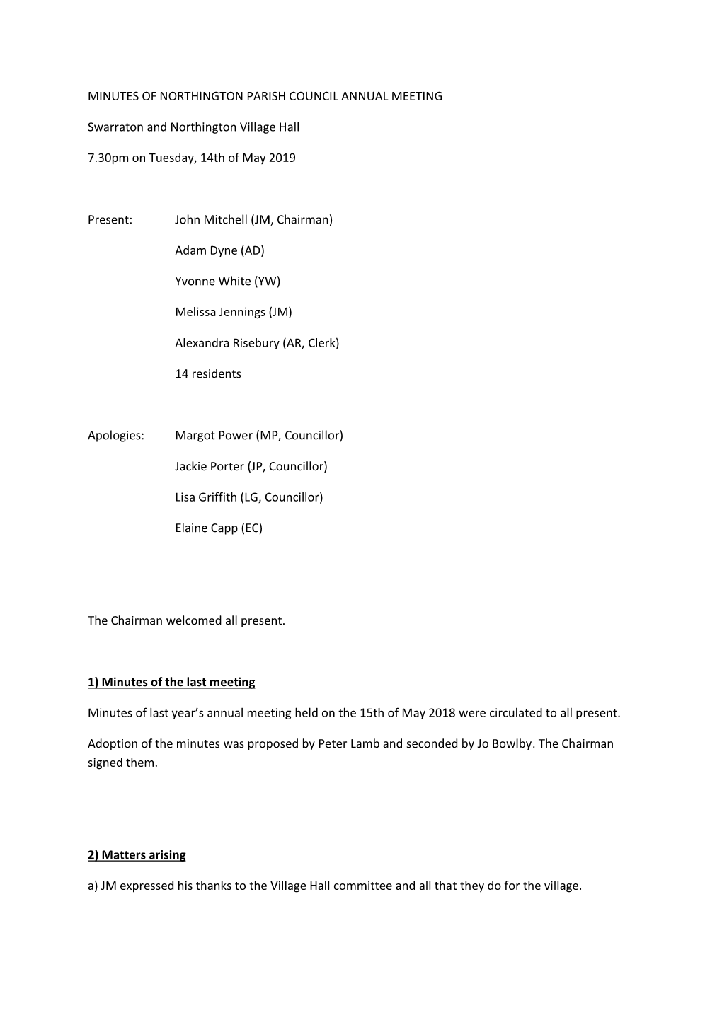 NPC AGM Minutes 14.05.2019