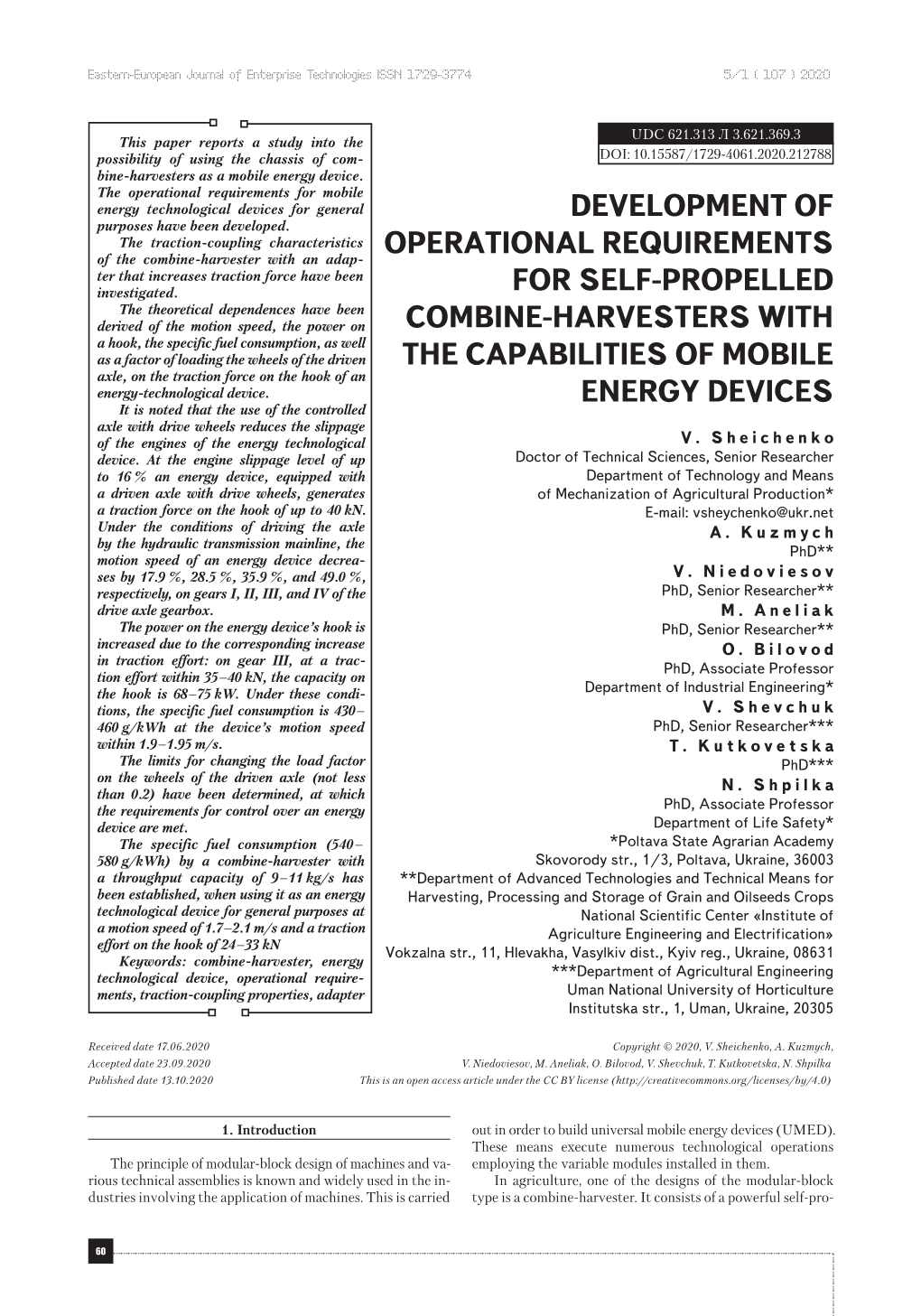 Development of Operational Requirements for Self