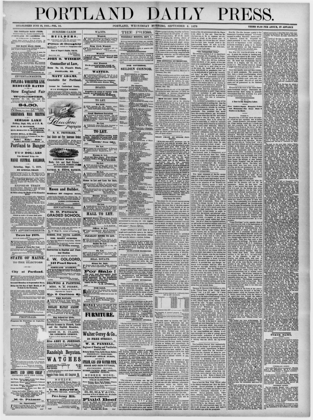 Portland Daily Press: September 4, 1878