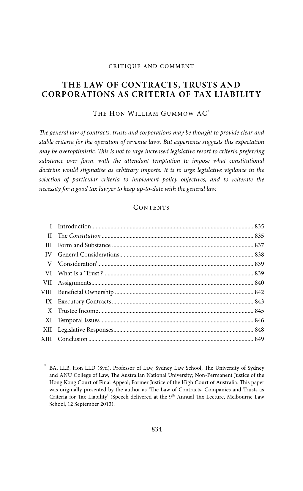 The Law of Contracts, Trusts and Corporations As Criteria of Tax Liability