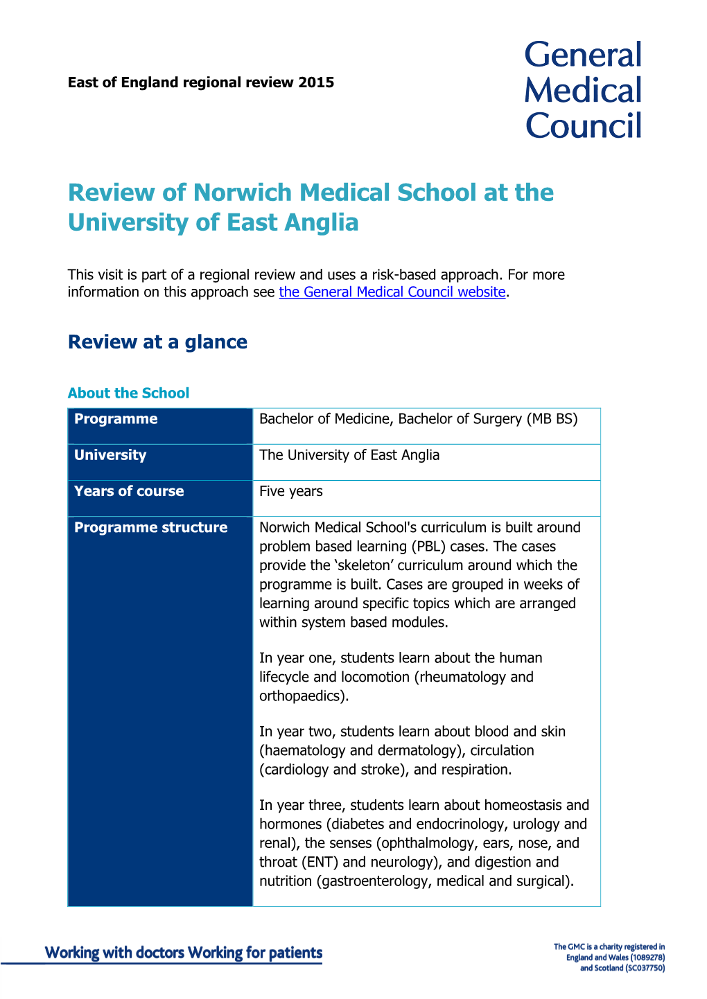 Review of Norwich Medical School at the University of East Anglia