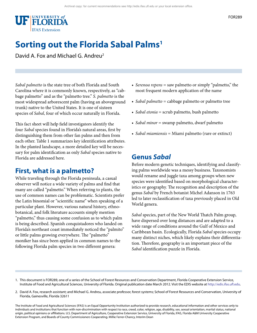 Sorting out the Florida Sabal Palms1 David A