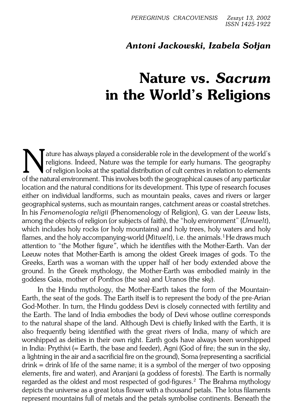 Nature Vs. Sacrum in the World's Religions