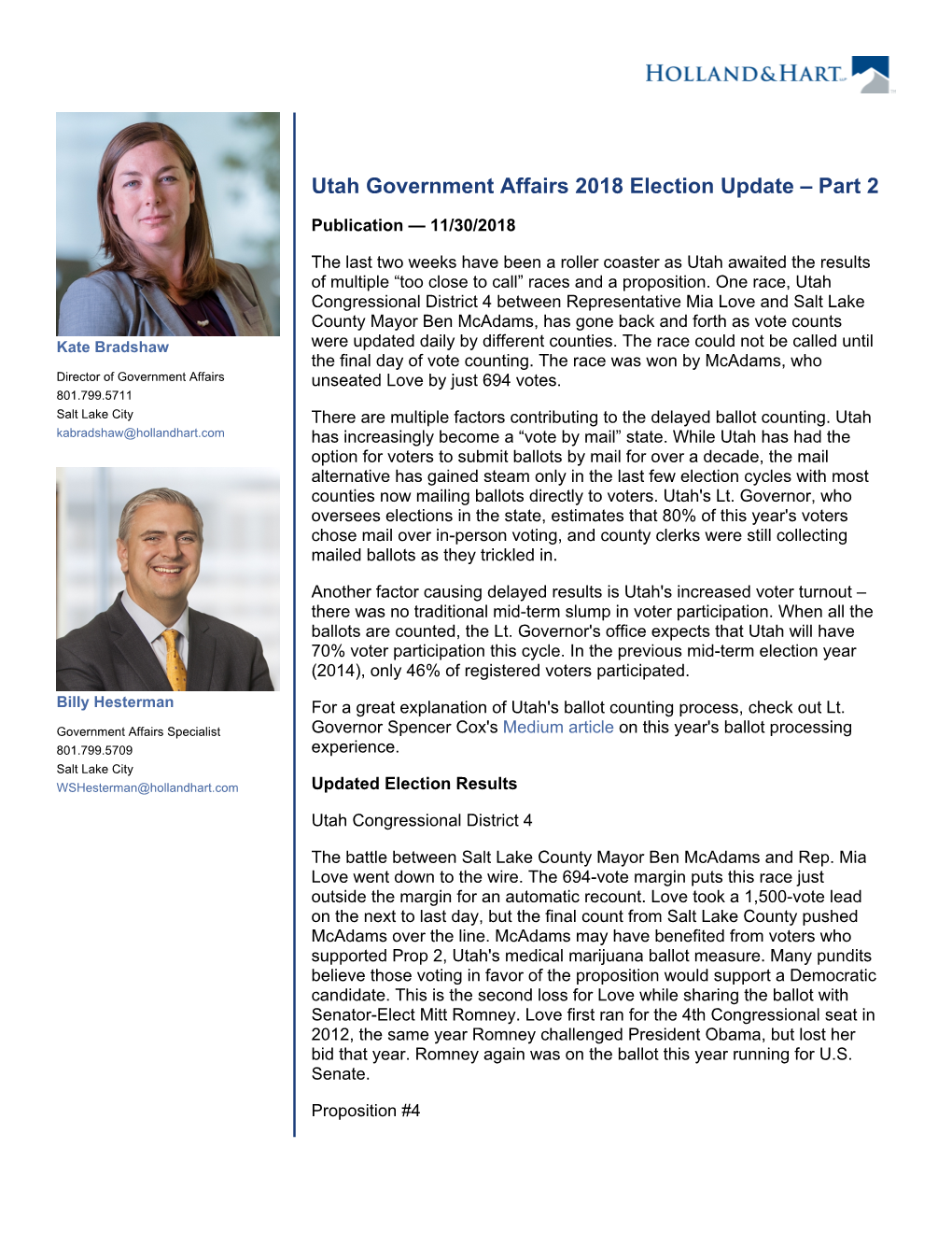 Utah Government Affairs 2018 Election Update – Part 2