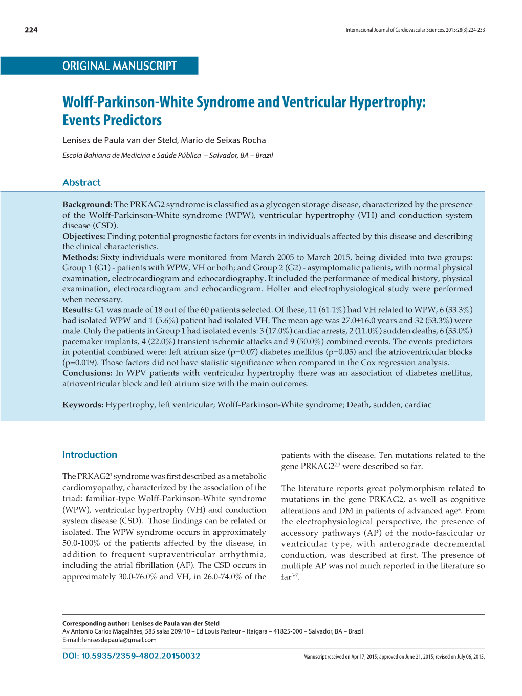 Wolff-Parkinson-White Syndrome and Ventricular Hypertrophy: Events