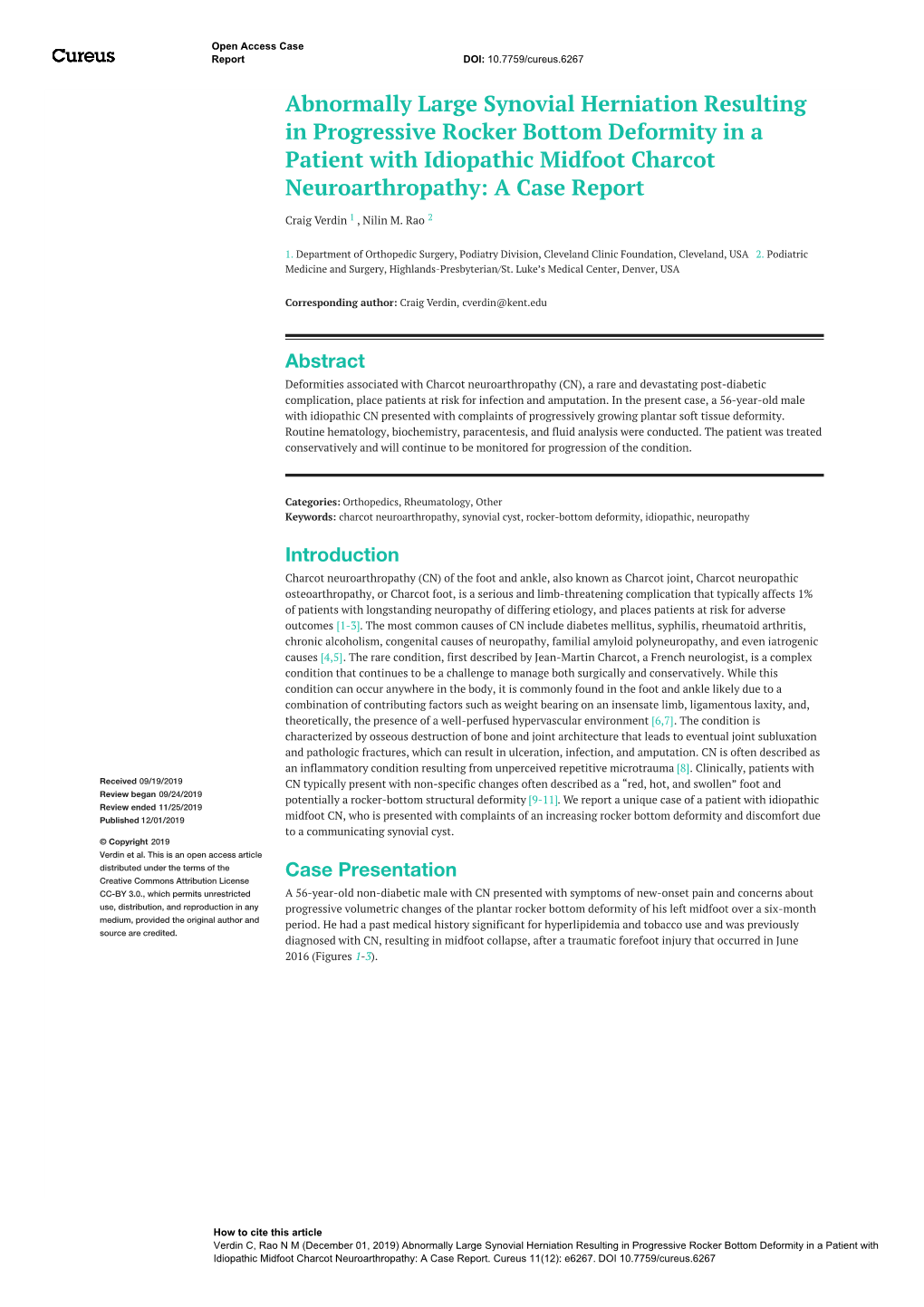 Abnormally Large Synovial Herniation Resulting in Progressive Rocker Bottom Deformity in a Patient with Idiopathic Midfoot Charcot Neuroarthropathy: a Case Report