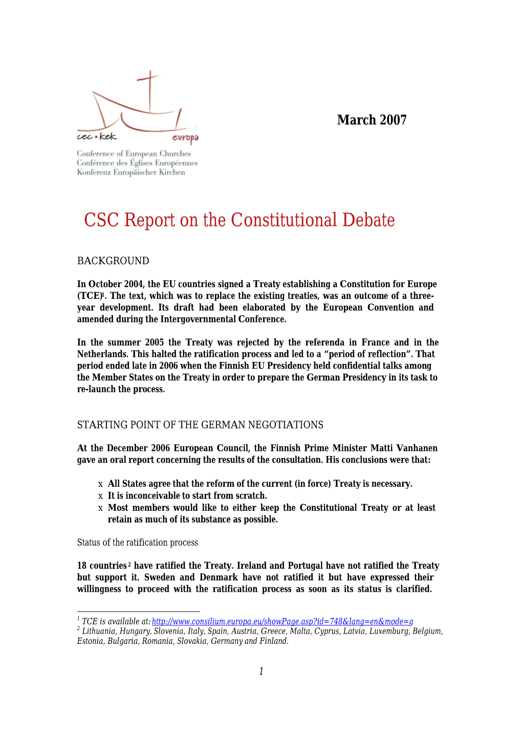 CSC Report on the Constitutional Debate